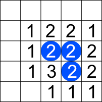 Three cells and their induced neighbor counts