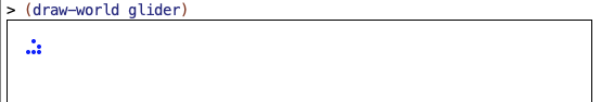 An example of calling `draw-world` on a glider